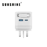 Sunshine MPE-65WH  插牆式充電器 | 2插口1C1A | GaN 65W | 伸縮USB-C充電線 | 香港行貨 - 白色