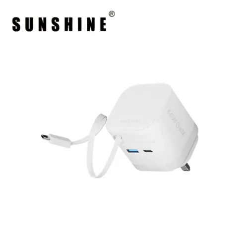 Sunshine MPE-65WH  插牆式充電器 | 2插口1C1A | GaN 65W | 伸縮USB-C充電線 | 香港行貨 - 白色