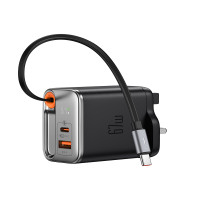 Mcdodo CH-4090 67W 1C+1A 數位顯示GaN充電器 - 黑色 | 內建伸縮線 | 三裝置同時快充 | LED充電功率顯示 | 香港行貨