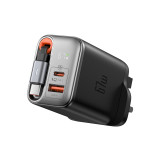 Mcdodo CH-4090 67W 1C+1A 數位顯示GaN充電器 - 黑色 | 內建伸縮線 | 三裝置同時快充 | LED充電功率顯示 | 香港行貨