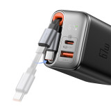 Mcdodo CH-4090 67W 1C+1A 數位顯示GaN充電器 - 黑色 | 內建伸縮線 | 三裝置同時快充 | LED充電功率顯示 | 香港行貨