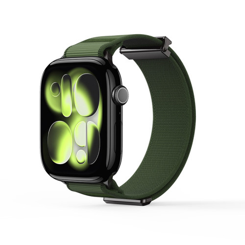 DUX DUCIS YM Apple iWatch 磁吸編織物錶帶 - 綠色(42-49mm)  | 回環扣加固 | 可調式編織帶無段貼合