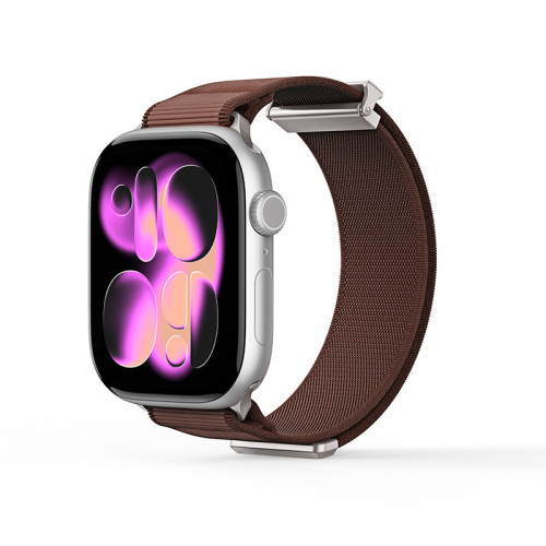 DUX DUCIS YM Apple iWatch 磁吸編織物錶帶 - 褐色(42-49mm)  | 回環扣加固 | 可調式編織帶無段貼合