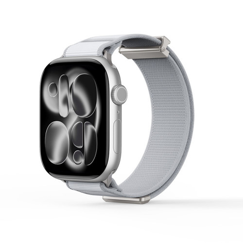 DUX DUCIS YM Apple iWatch 磁吸編織物錶帶 - 淺灰色(42-49mm) | 回環扣加固 | 可調式編織帶無段貼合