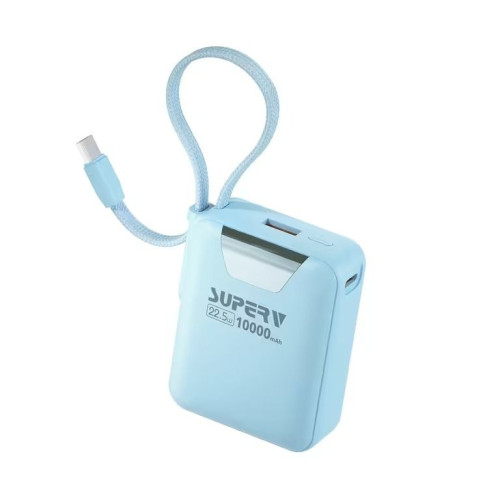 SUPERV Power15 超細行動電源 10000mAh 22.5W快充 - 藍色| 內置Type-C線 | 通過CCC認證有二維碼 | 香港行貨