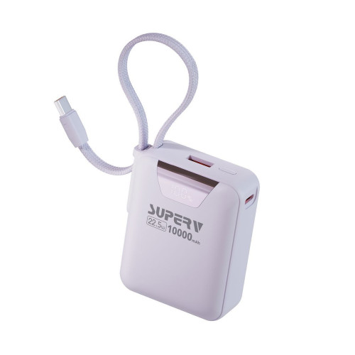 SUPERV Power15 超細行動電源 10000mAh 22.5W快充 - 紫色| 內置Type-C線 | 通過CCC認證有二維碼 | 香港行貨