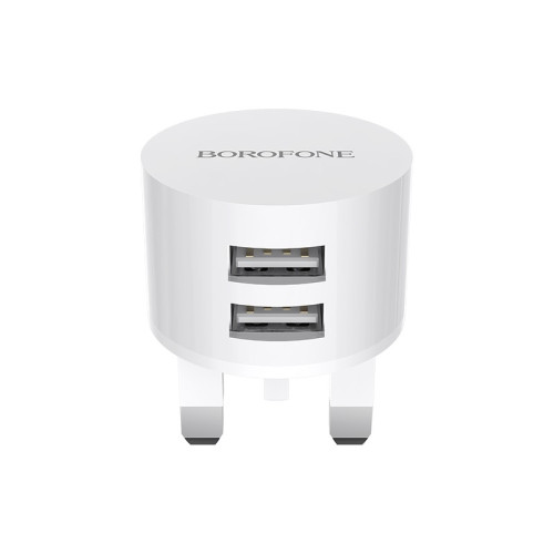 BOROFONE BA23B 雙USB口迷你充電插頭 - 白色 | 2.1A快充 | 白色簡約 | 旅行便攜 | 雙口同時充電 | 香港行貨