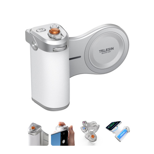 Telesin Magsafe 大師手機攝影手柄 - 白色 | 適配 ios26以上 iPhone機型 | 3200mAh 內建緊急行動電源 | 物理撥輪按鍵與自訂Fn