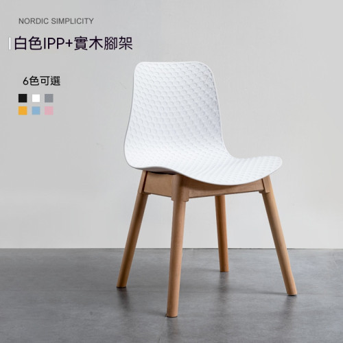 OEOLG-H688 輕奢可疊放木腳靠背塑膠椅 - 白色 | 150kg超强承重力 | 力學結構穩固耐用 | 防滑耐磨膠粒 (4張起訂)