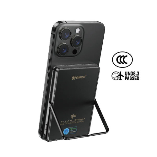XPower M1 Ultra 半固態3C版磁吸行動電源(10000mAh) - 黑色 | 鋅合金可調支架 | QI2 WPC 美國認證 | S2最高阻燃防火級別 | 香港行貨