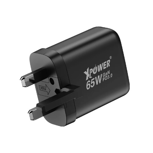 XPower GW65C 65W 3輸出迷你快充插牆GaN充電器 - 黑色 | 可摺疊伸縮腳 | PD3.0/PPS/QC快充協議 | 65W GaN 氮化鎵技術 | 香港行貨