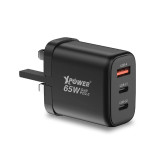 XPower GW65C 65W 3輸出迷你快充插牆GaN充電器 - 黑色 | 可摺疊伸縮腳 | PD3.0/PPS/QC快充協議 | 65W GaN 氮化鎵技術 | 香港行貨