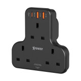 XPower WSS2 多功能T型萬能插蘇 - 黑色 | 一機多用T型設計 | 3插頭+1 Type-C+2 USB | 13A保險絲+電路保護 | 香港行貨