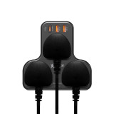 XPower WSS2 多功能T型萬能插蘇 - 黑色 | 一機多用T型設計 | 3插頭+1 Type-C+2 USB | 13A保險絲+電路保護 | 香港行貨