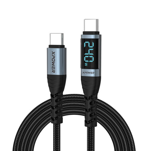 XPower YC092 LED顯示 240W鋁合金高速傳輸尼龍C-C充電線 - 2M | 支援240W PD3.1快充 | 內置E-marker 芯片 | 香港行貨