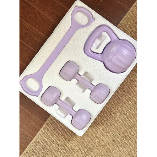 RUNWE女士家用健身器材套裝 | 練臀腿壺鈴 | 瘦手臂拉力器   壺鈴 5kg + 啞鈴 2kg + 拉力器 - 紫色