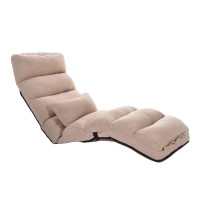 日式創意懶人梳化折疊椅加長款 | 可摺疊單人榻榻米地板躺椅 亞麻布 - 卡奇色