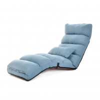 日式創意懶人梳化折疊椅加長款 | 可摺疊單人榻榻米地板躺椅 - 湖藍色
