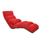 日式創意懶人梳化折疊椅加長款 | 可摺疊單人榻榻米地板躺椅 亞麻布 - 大紅色