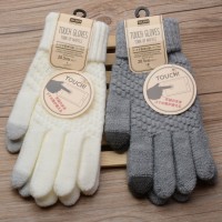 日系保暖針織情侶可觸屏手套 | 提花拉絨 - 灰色