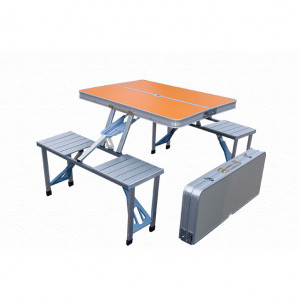 四座位鋁合金摺疊野餐桌 | 摺疊桌椅套裝 - 橙色