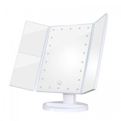 三面折疊觸摸感應LED化妝鏡 - 白色 | 三倍及二倍放大
