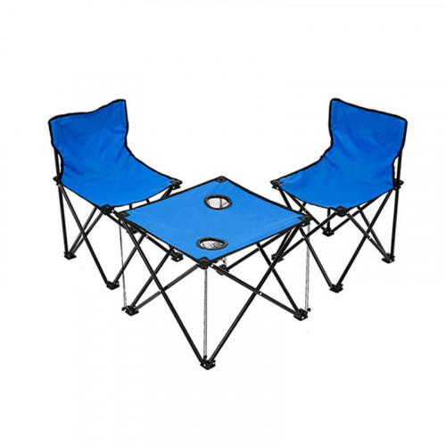 戶外便攜收納摺疊桌椅套裝 - 藍色3件套