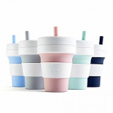 美國STOJO pocket cup 可摺疊的環保咖啡杯 470ml 帶吸管 - 淺灰色