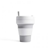 美國STOJO pocket cup 可摺疊的環保咖啡杯 470ml 帶吸管 - 淺灰色