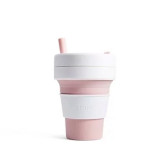 美國STOJO pocket cup 可摺疊的環保咖啡杯 470ml 帶吸管 - 粉紅色