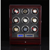 9錶位自動上鍊手錶盒 LED夜燈 開蓋自停 - 木紋黑