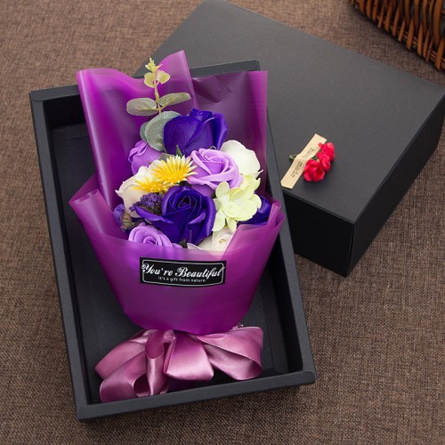 花束玫瑰香皂花禮盒 - 紫色