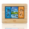 FanJu LCD 竹面室內外天氣報告鬧鐘 | 溫濕度及氣壓檢測  帶無線室外感測器 - 木色