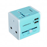MOMAX UA4 2.1A 雙USB萬用旅行轉插 全球通用 | 旅行插頭 | 香港行貨 藍色