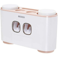Ecoco 吸壁式牙膏牙刷置物架 | 自動擠牙膏器 - 粉紅色