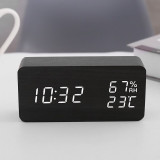 YP015 LED時尚木質數字鬧鐘 | 溫濕度顯示床頭鐘木頭鐘 - 黑色
