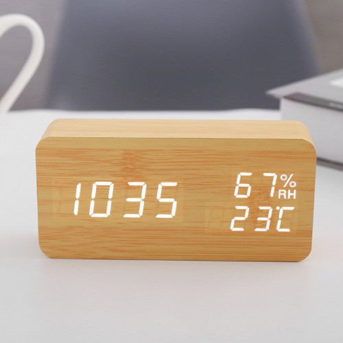 YP015 LED時尚木質數字鬧鐘 | 溫濕度顯示床頭鐘木頭鐘 - 木色