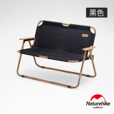 Naturehike 舒野便攜木紋雙人折疊椅 (NH20JJ002) | 戶外釣魚椅休閒椅  - 黑色
