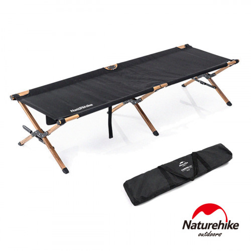 Naturehike 木紋鋁合金戶外便攜可摺疊X型行軍床 (NH19X003-C) - 黑色 | 戶外露營午睡床