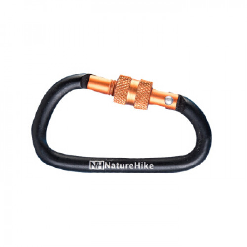 NatureHike 6cm D型帶鎖鋁合金登山扣 (NH15A005-H) | 多功能安全扣掛鉤快掛鑰匙扣 - 黑色