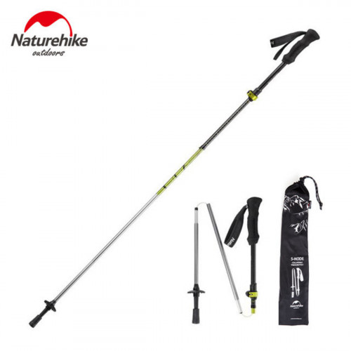 NatureHike ST05 碳纖維鋁合金5節二合一登山杖 (NH17D005-D) | 超輕便攜可摺疊五節行山杖 - 綠色